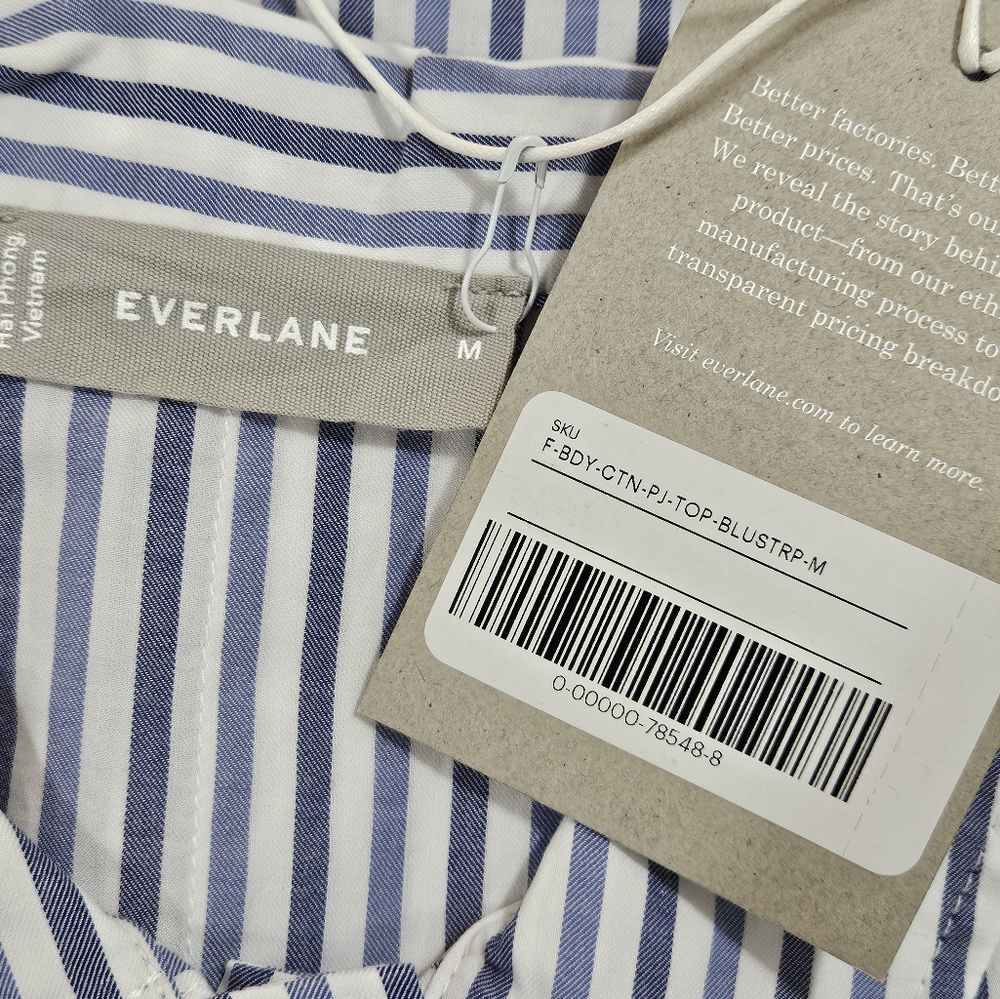 NWT Everlane Blue And White Striped Cotton Collared The Woven PJ Top Size M - Picture 6 of 8